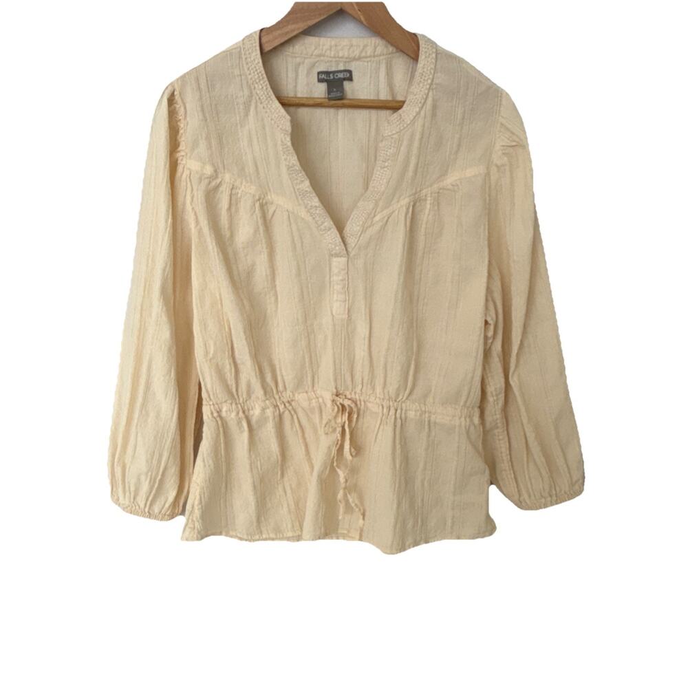 Vintage Inspired Drawstring Long Sleeve Blouse Women's Size L Cottage Capsule